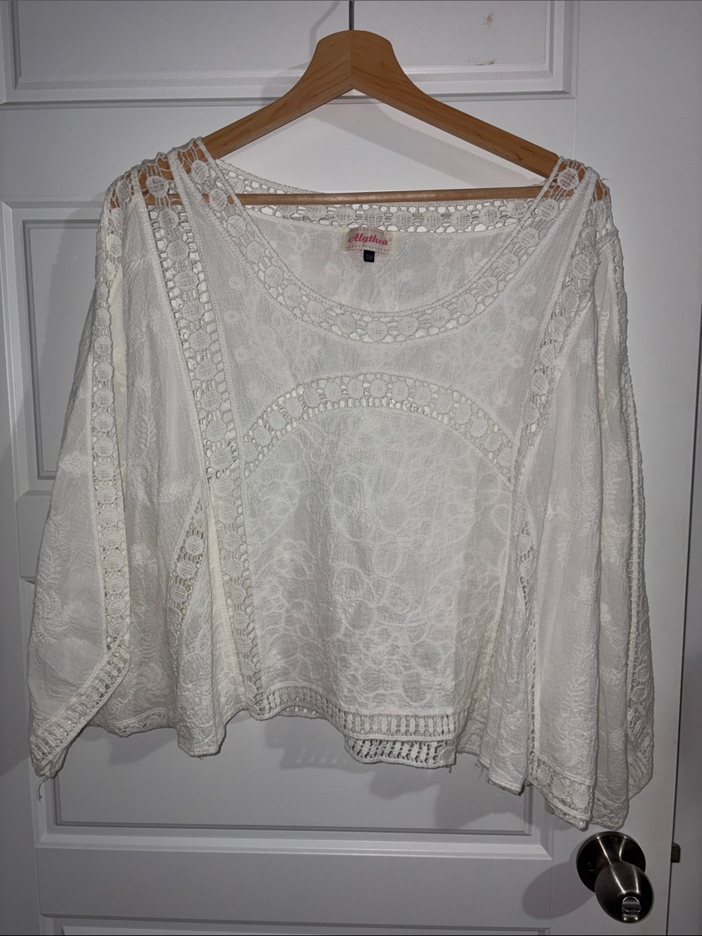 Alythea Cream Lace Crochet Panel Peasant Blouse